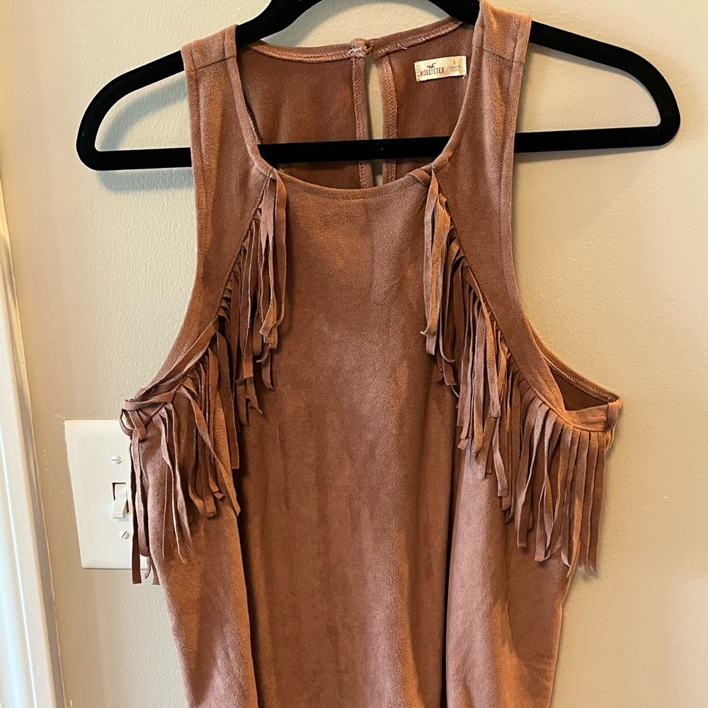 Hollister Suede-feel Mauve Fringe Tank Top